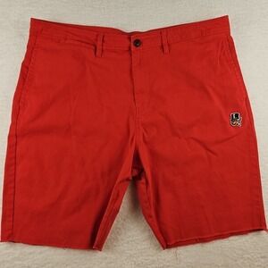 Akoo Mens‎ Sz 42 Kilmanjaro Racing Red Raw Hem Fox Patched Shorts Streetwear